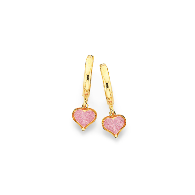 9ct Gold Pink Enamel Heart Huggie Earrings | Prouds