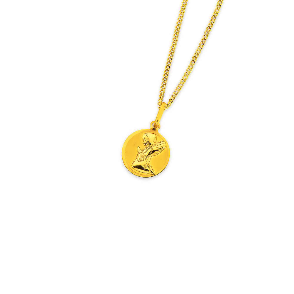 9ct Gold Praying Angel Disc Pendant