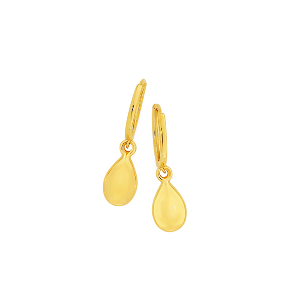 9ct Gold Puff Teardrop Huggie Earrings | Prouds