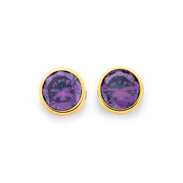 9ct Gold Purple Cubic Zirconia Stud Earrings
