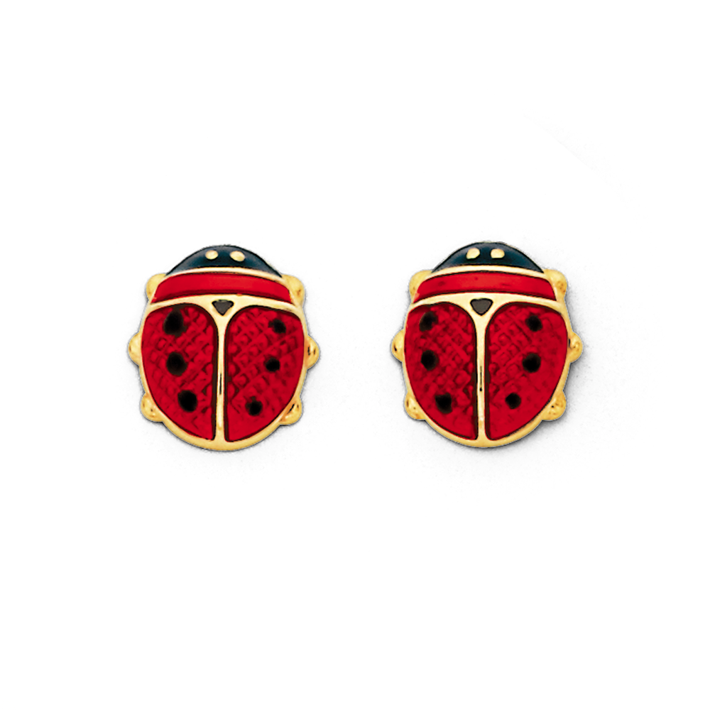9ct Gold Red Enamel Ladybird Stud Earrings Prouds