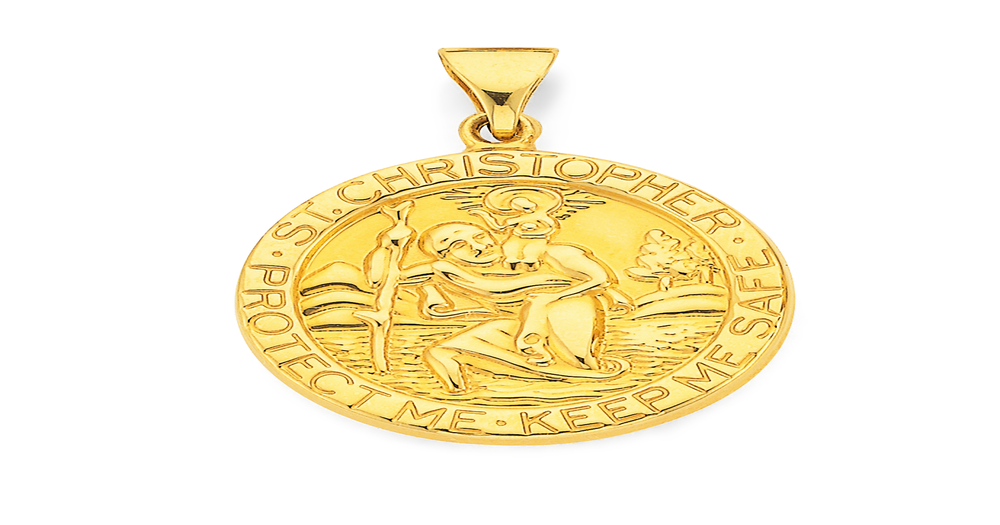 9ct Gold Round Saint Christopher Medallion Pendant | Prouds