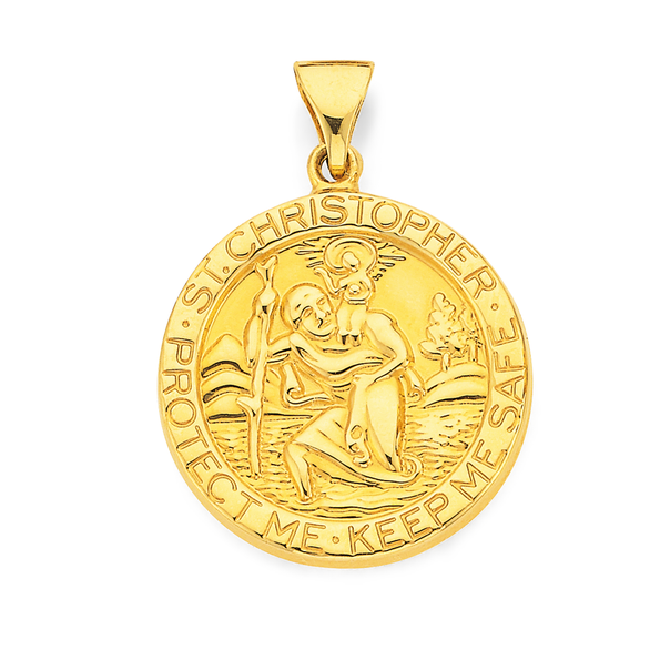 9ct Gold Round Saint Christopher Medallion Pendant