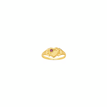 9CT GOLD SINGLE HEART WITH CREATED RUBY SIGNET RING | SIZE M