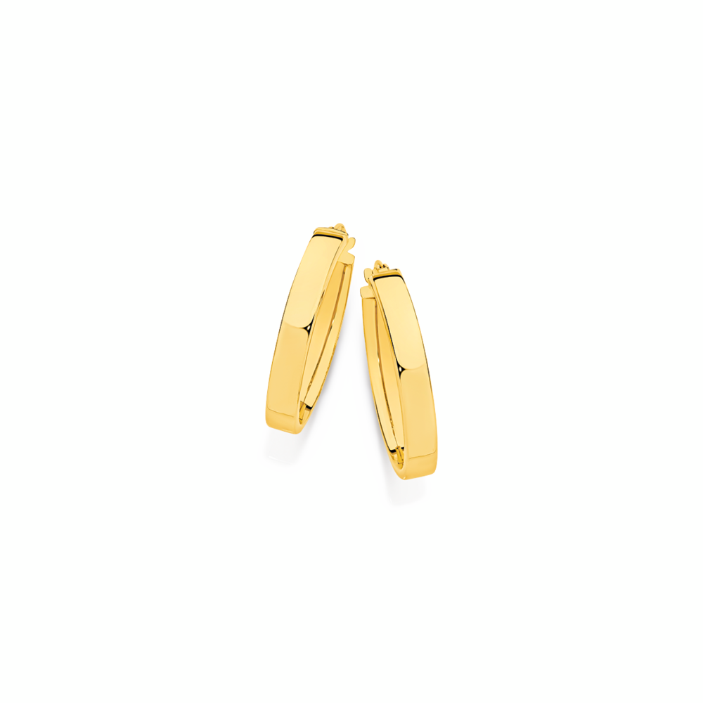 9ct Gold Squared Tube Oval Hoop Earrings