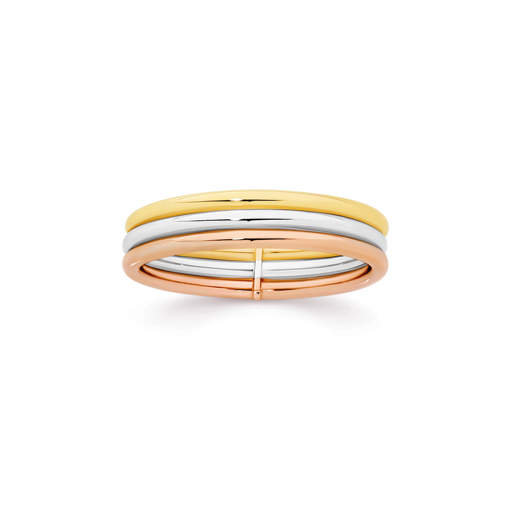 9ct Gold Tri Tone 3 Row Tube Ring