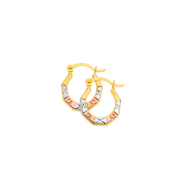 9ct Gold Tri Tone Heart Creole Earrings