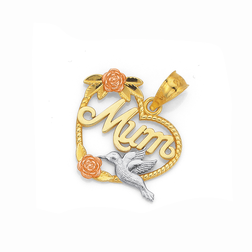 9ct Gold Tri Tone sister Heart Pendant Prouds