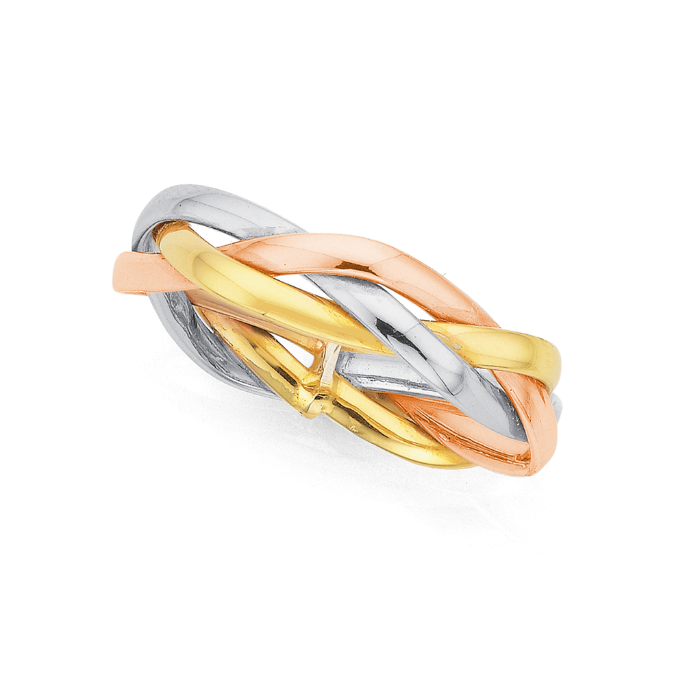 9ct Gold Tri Tone Holllow Loose Plait Dress Ring Prouds