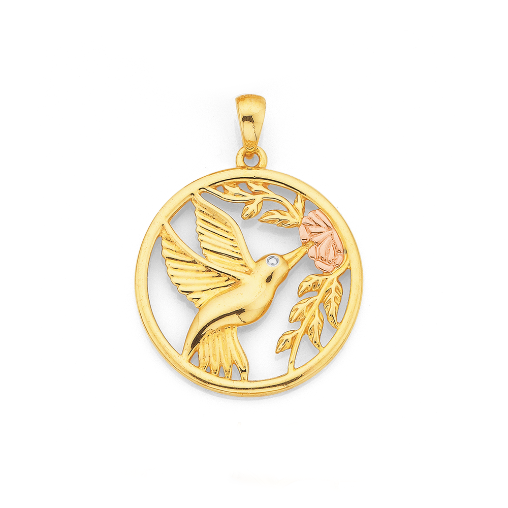 9ct Gold Tri Tone Hummingbird Circle Pendant Pendants Prouds The