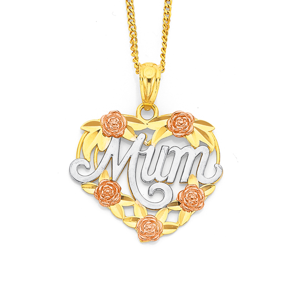 9ct Gold Tri Tone 'Mum' Heart Pendant