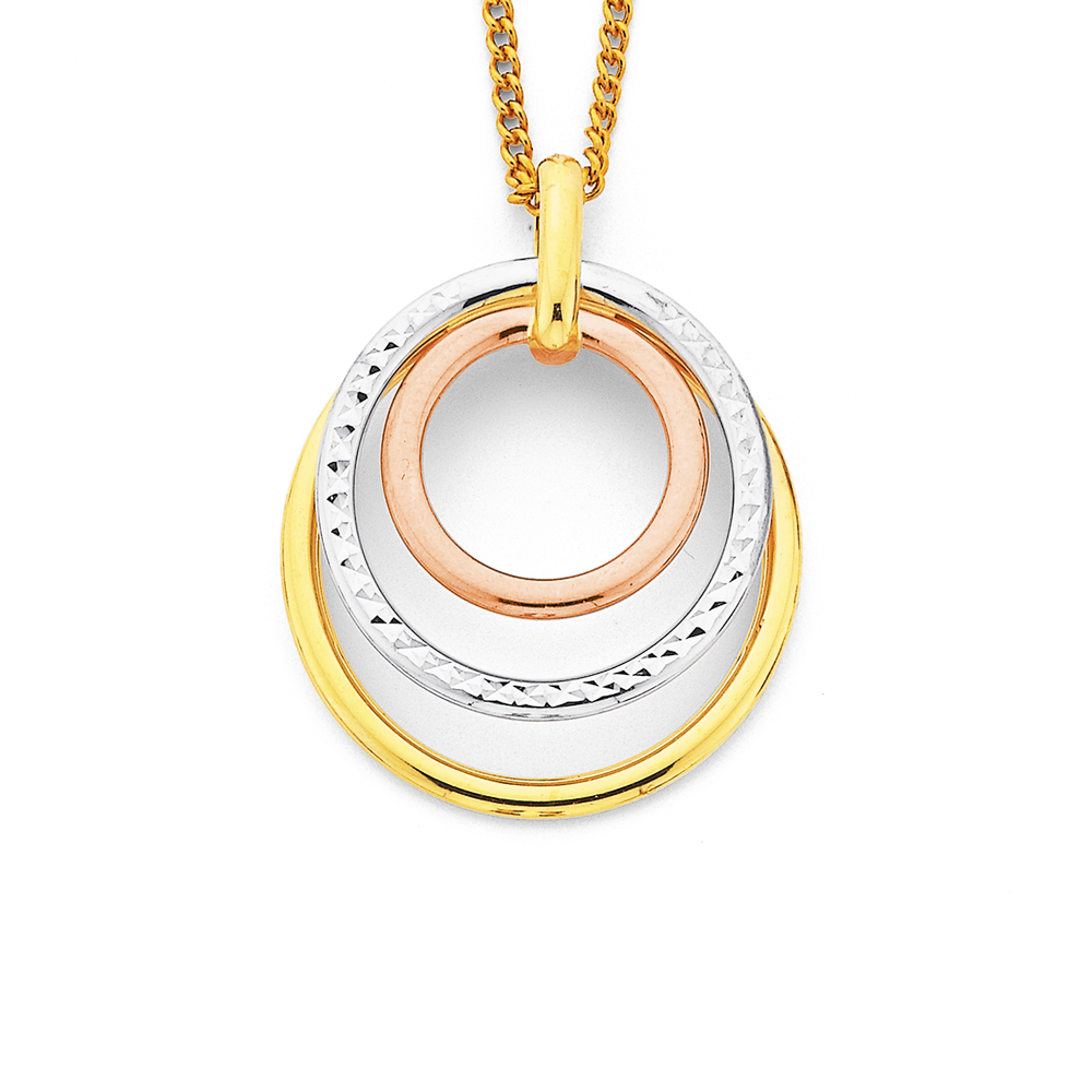 9ct Gold Tri Tone Triple Circle Pendant Prouds