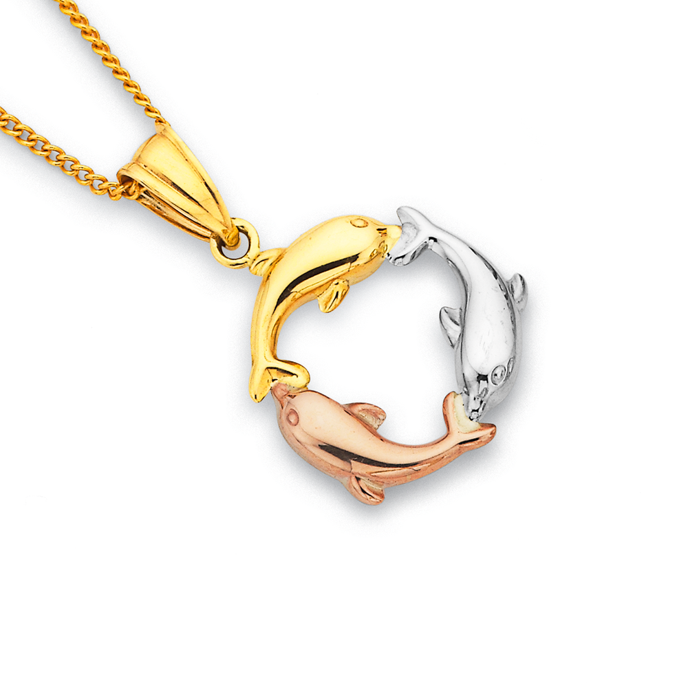 14K Gold Vermeil Mother and Baby Pearl Dolphin Necklace with CZ's