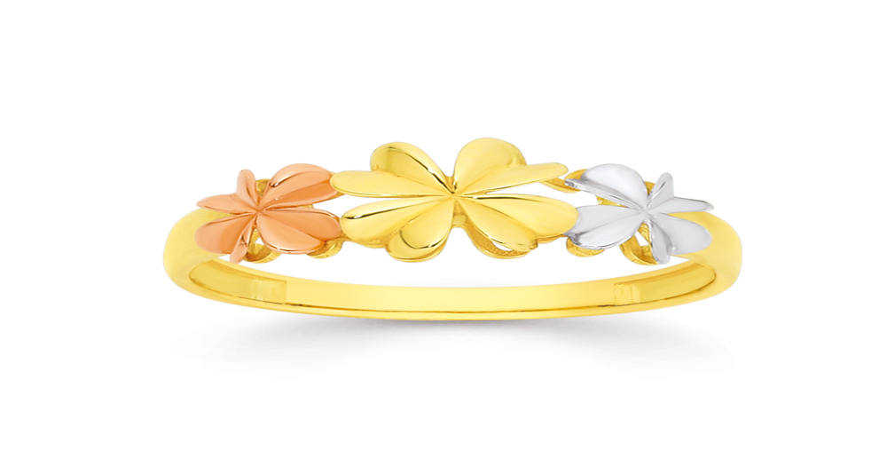 9ct Gold Tri Tone Triple Flower Dress Ring Prouds