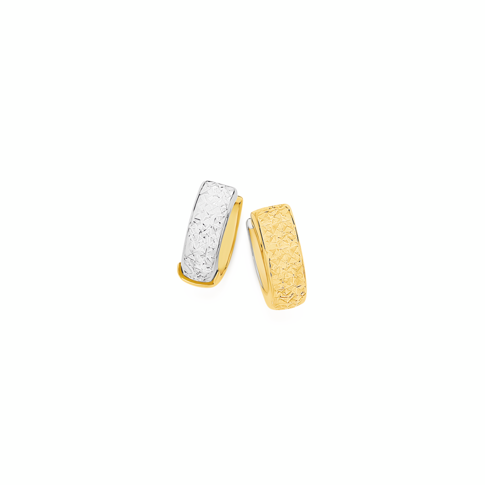 9ct Gold Two Tone 10mm Reversible Huggie Earrings