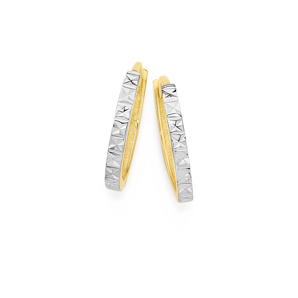 9ct Gold Two Tone 11mm Sparkle Huggie Earrings