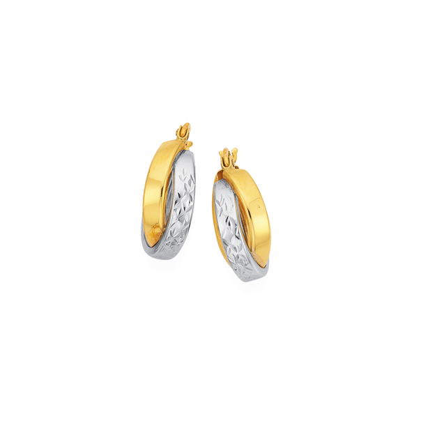 9ct Gold Two Tone 12mm Crossover Hoop Earrings