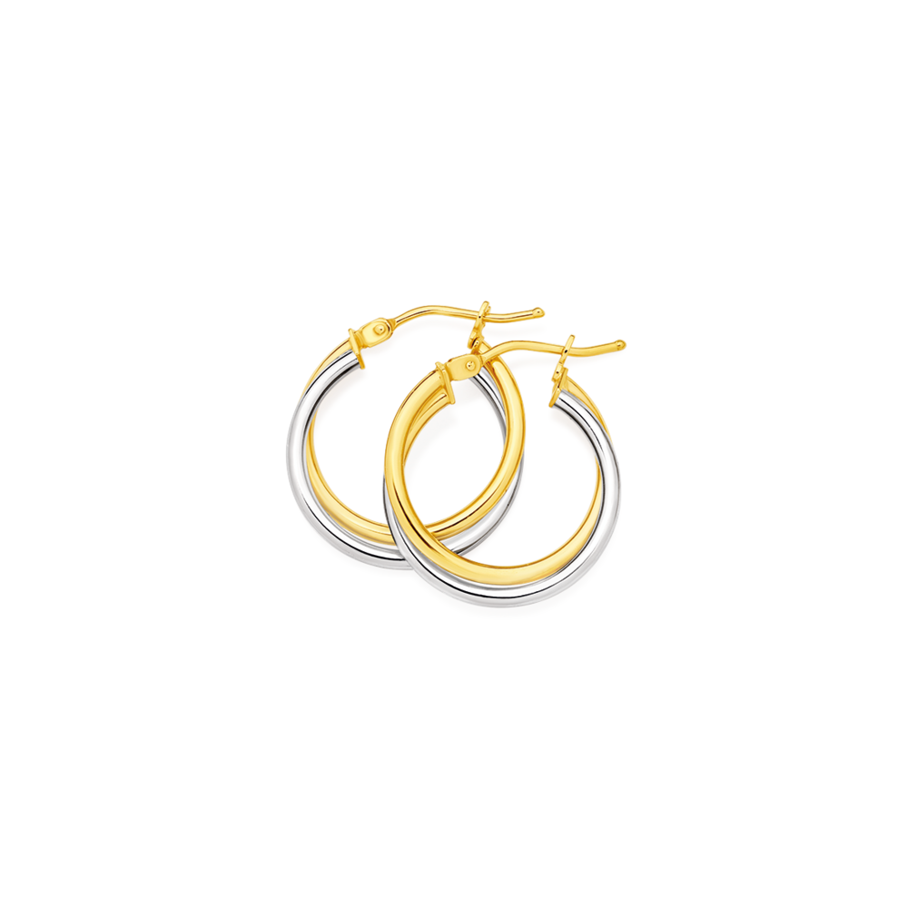 9ct Gold Two Tone 15mm Double Hoop Earrings Prouds