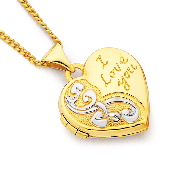 9ct Gold Two Tone 15mm 'I Love You' Heart Locket
