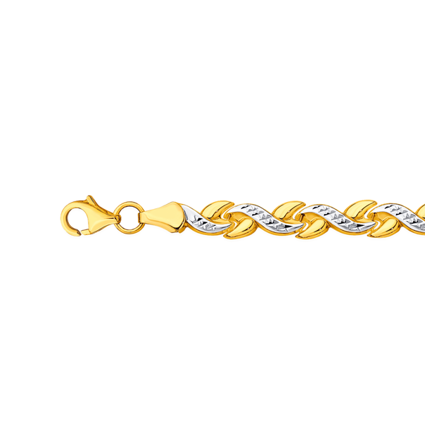 9ct Gold Two Tone 18.5cm Hollow Swirl Link Bracelet