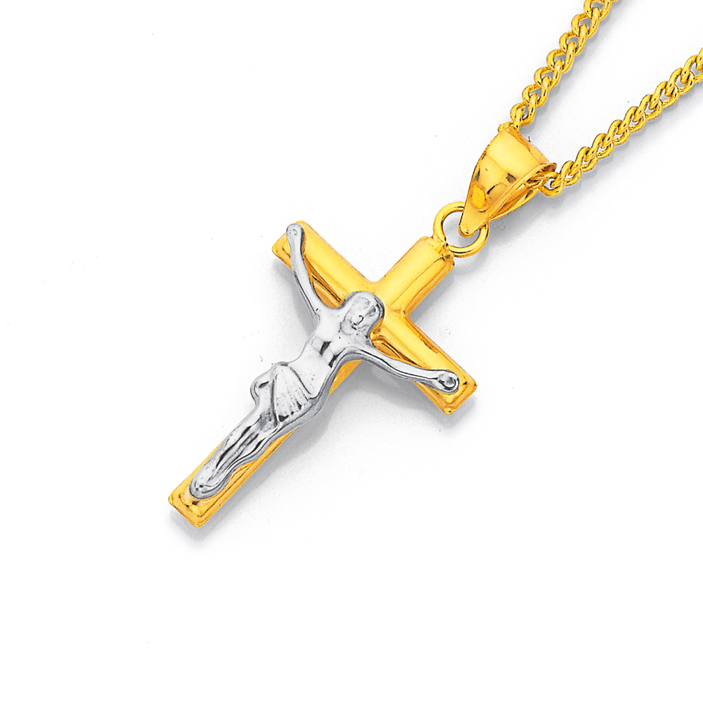 14kt Two-Tone Gold Diamond Cut Crucifix on an 18-20