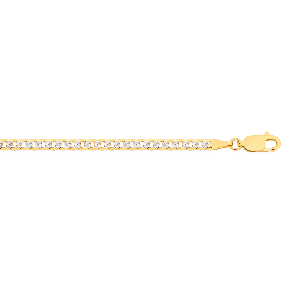 9ct Gold Two Tone 19.5cm Solid Diamond-Cut Bevelled Curb Bracelet
