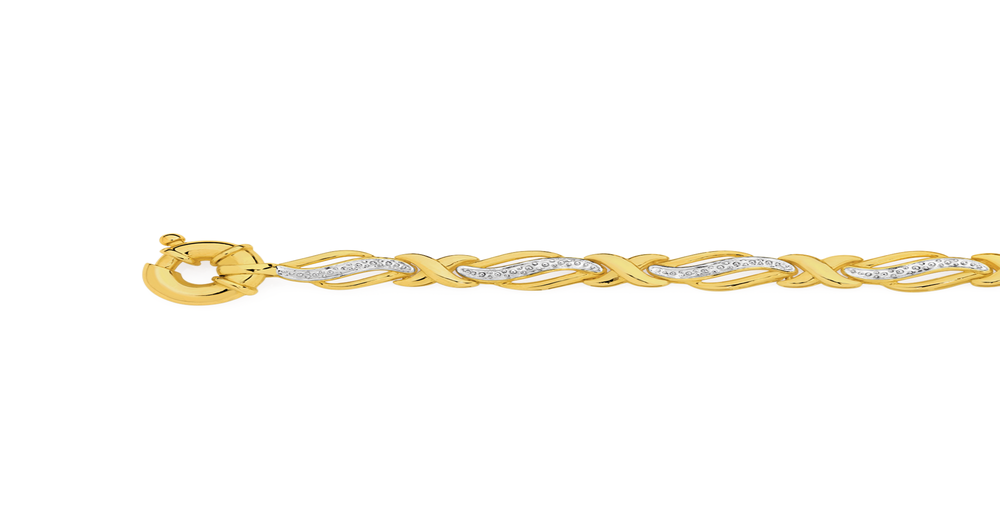 9ct Gold Two Tone 19cm Bolt Ring Bracelet | Prouds
