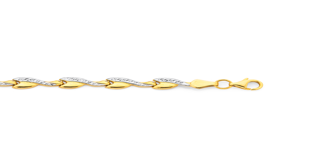 9ct Gold Two Tone 19cm Hollow Wave Link Bracelet Prouds