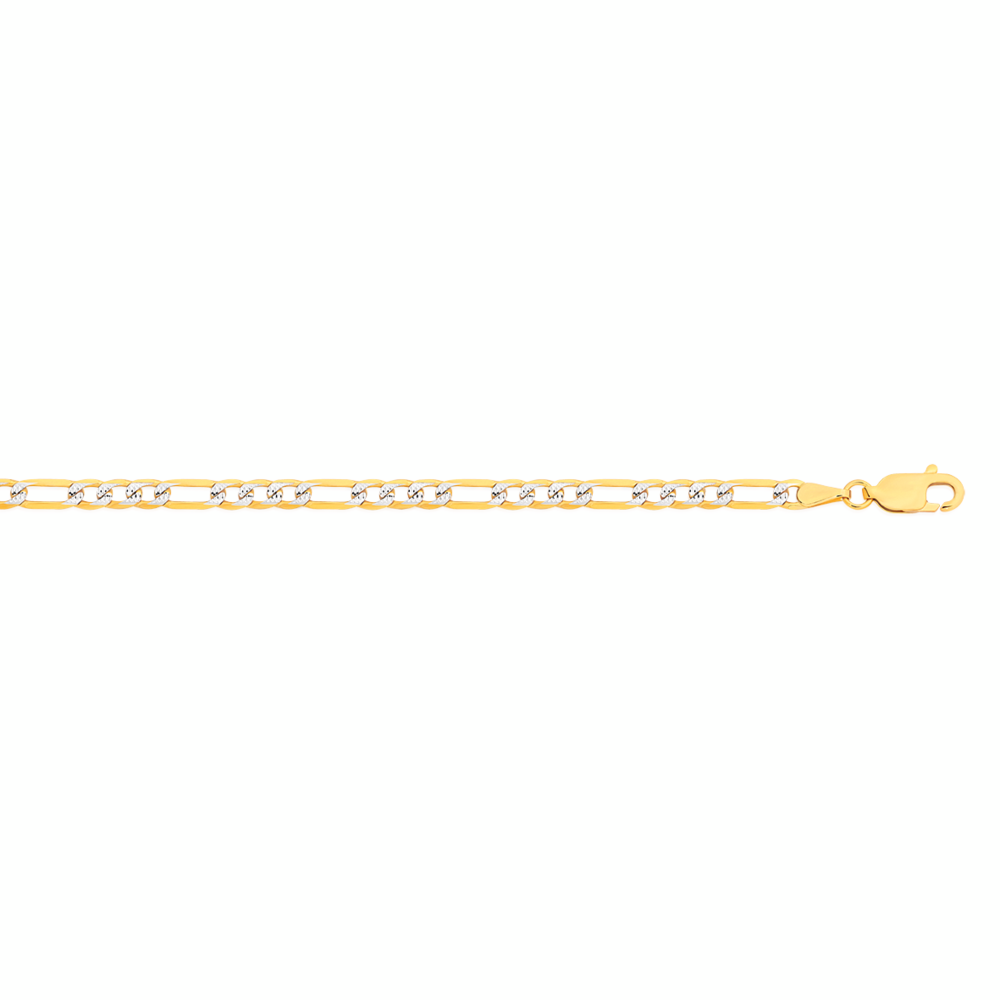 9ct Gold Two Tone 19cm Solid Diamond-Cut Fiagro 3+1 Bracelet