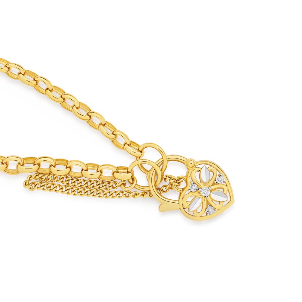 9ct, 19cm Oval Belcher Bracelet With Diamond Padlock | Stewart Dawsons