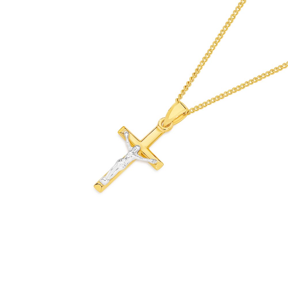 9ct Gold Two Tone 21mm Crucifix Pendant