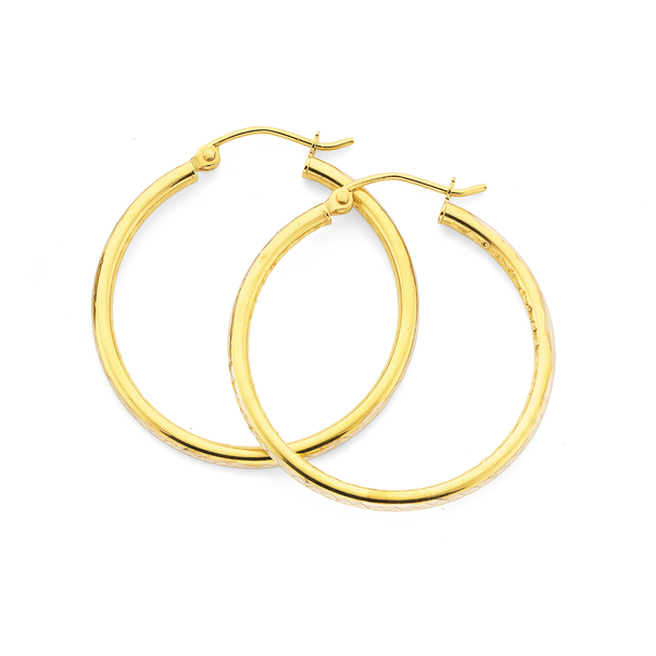 9ct Gold Two Tone 25mm Diamond-cut Hoop Earrings