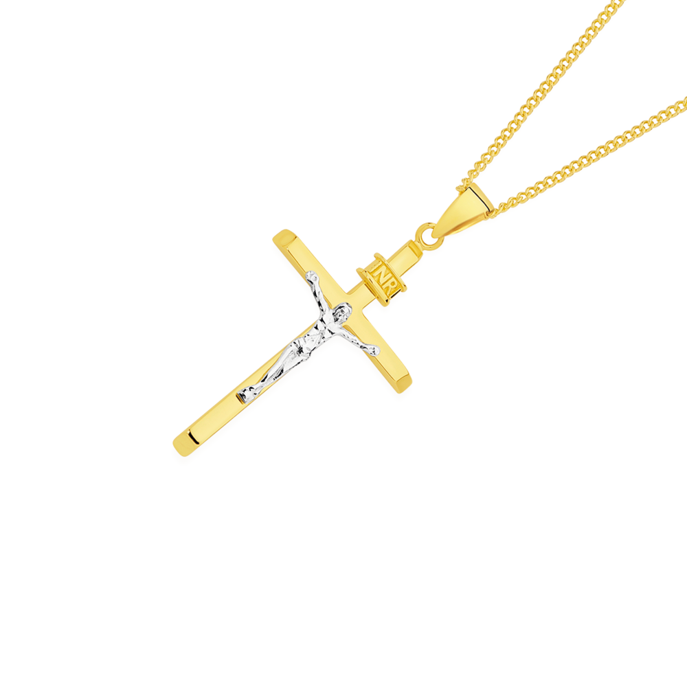 9ct Gold Two Tone 28mm Crucifix Cross Pendant Prouds