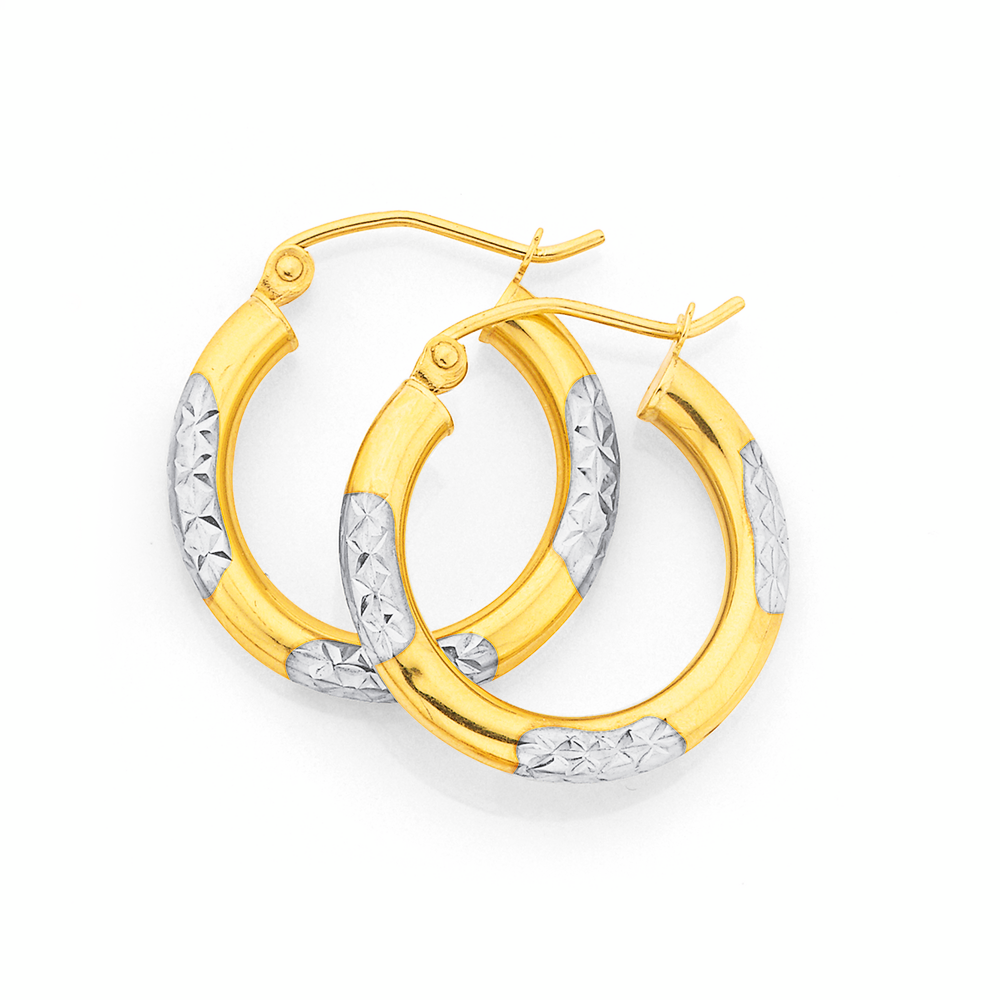 9ct Gold Two Tone 3x15mm Striped Hoop Earrings