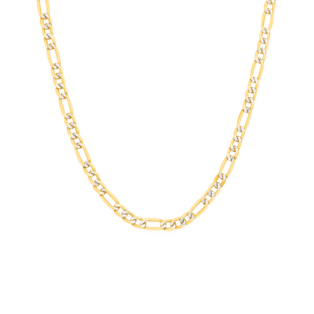 9ct Gold Two Tone 55cm Solid Diamond-Cut Fiagro 3+1Chain