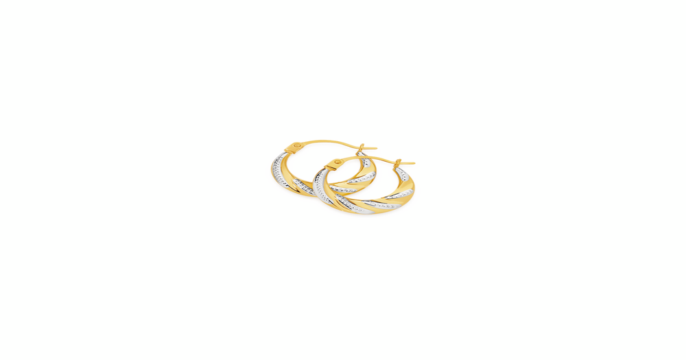 9ct White Gold Textured Hollow Creole Earrings 9mm