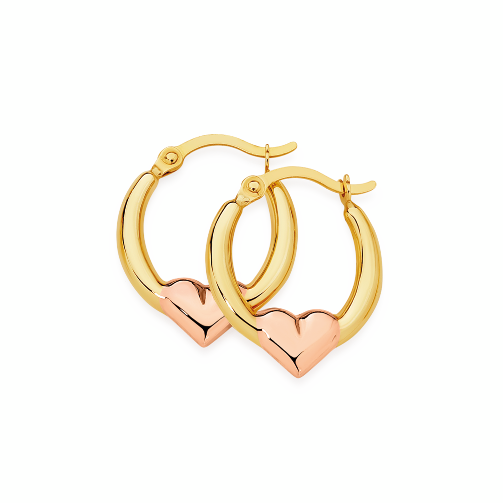 9ct Gold Two Tone 9mm Heart Creole Earrings
