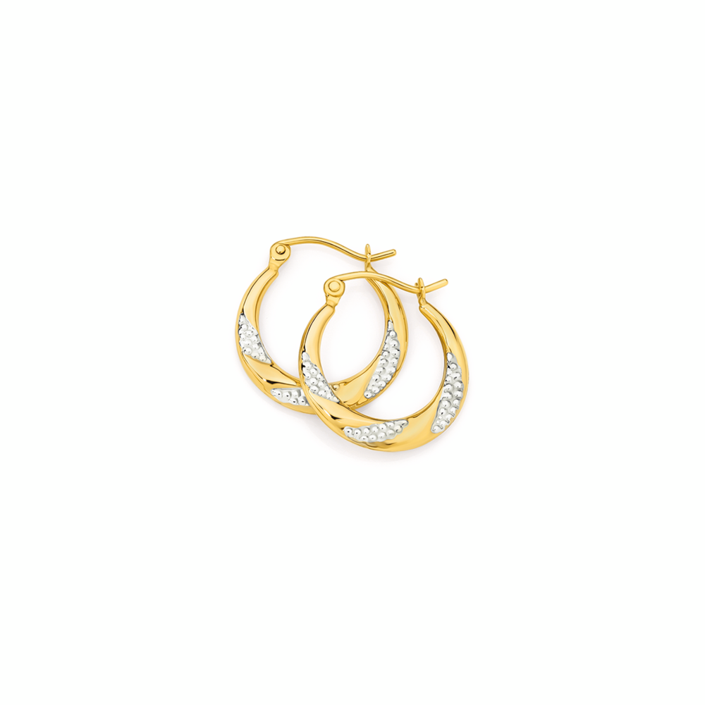 9ct Gold Two Tone Beaded & Striped Creole Earrings