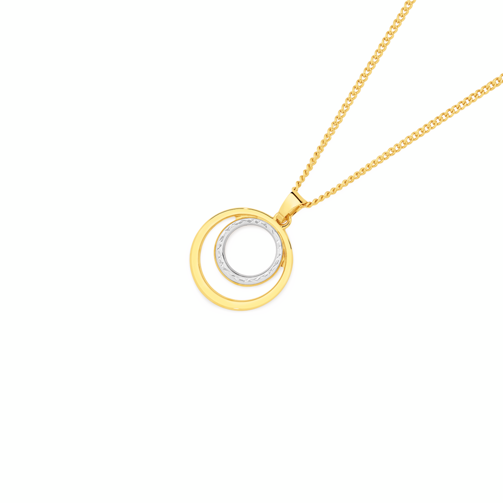 9ct Gold Two Tone 'Circles of Love' Diamond-Cut & Polish Pendant