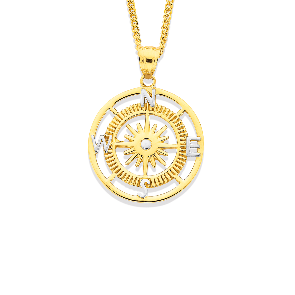 Compass Pendant Blue Sapphire & Diamond Accented 14k Yellow Gold 0.19ct -  AD1563