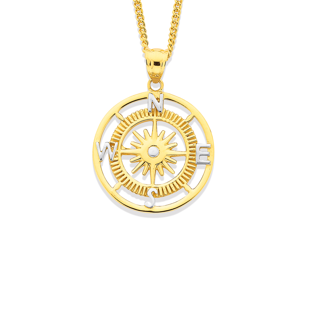 Real 925 Silver / 14k Gold Plated North Star Compass Medallion Pendant  Necklace