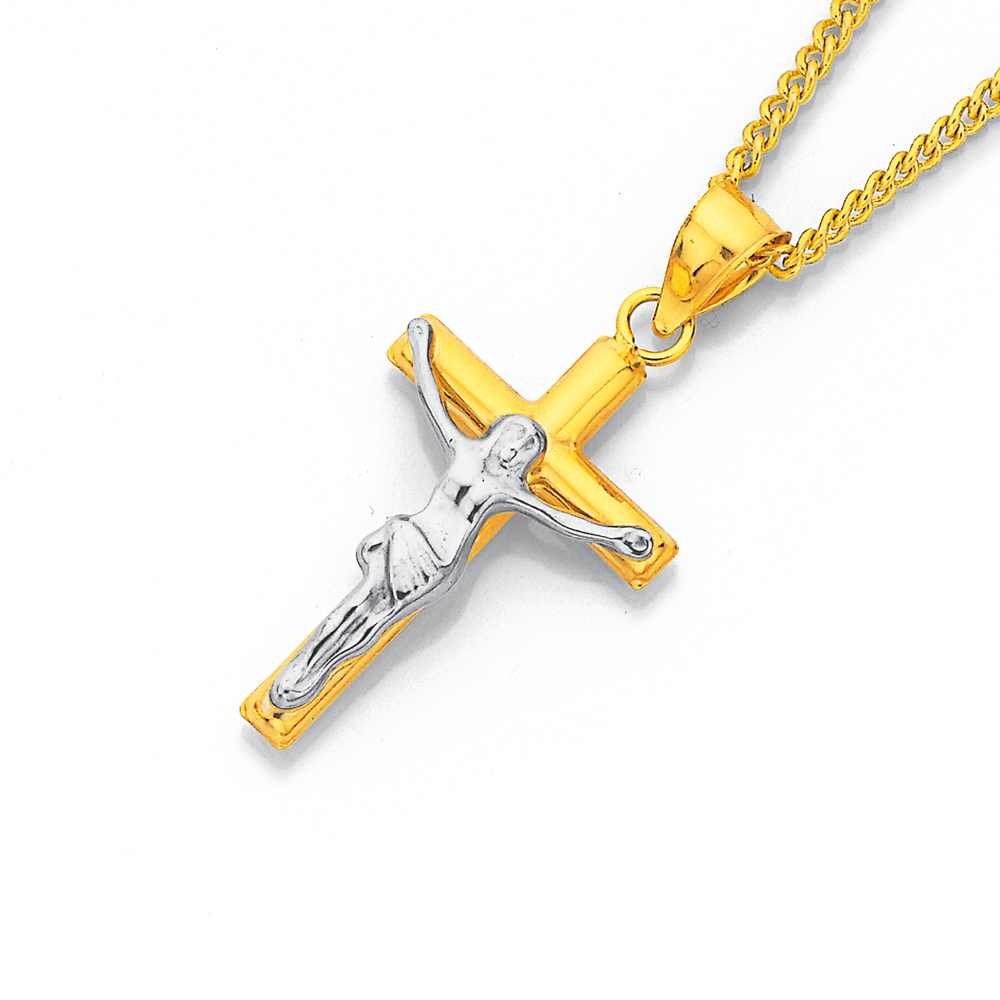 9ct Gold Two Tone Crucifix Pendant