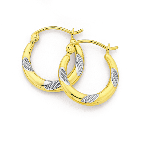 9ct Gold Two Tone Diamond-cut Creole Earrings
