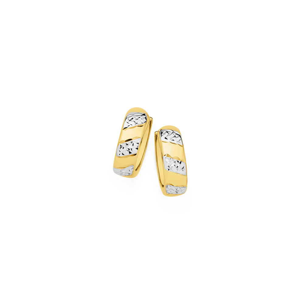 9ct Gold Two Tone Diamond-cut Huggie Earrings