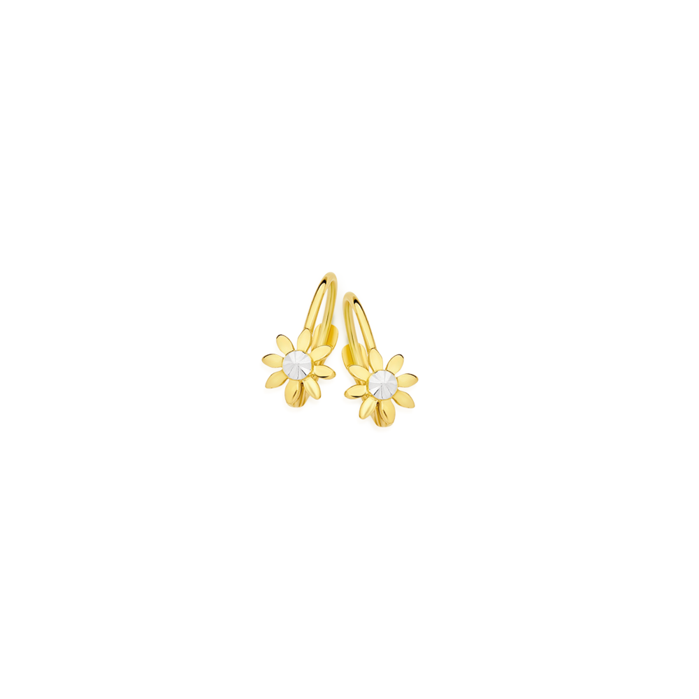 9ct Gold Two Tone Flower Leverback Earrings Prouds