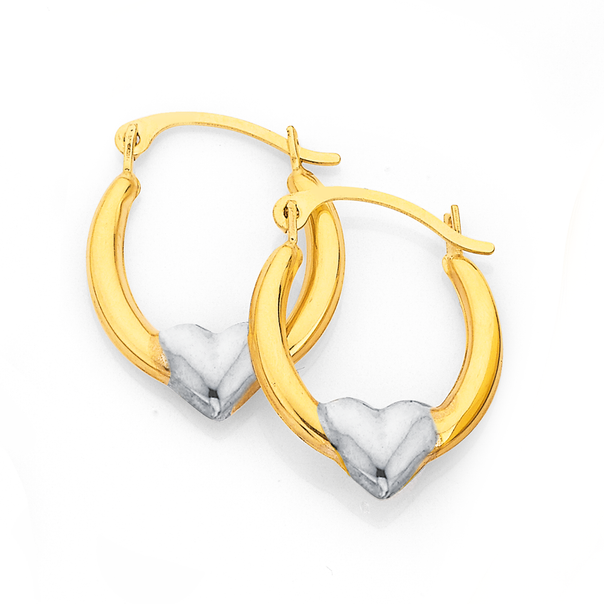 9ct Gold Two Tone Heart Creole Earrings