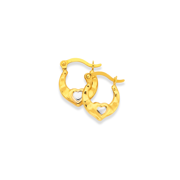9ct Gold Two Tone Heart Crinkle Mini Creole Earrings