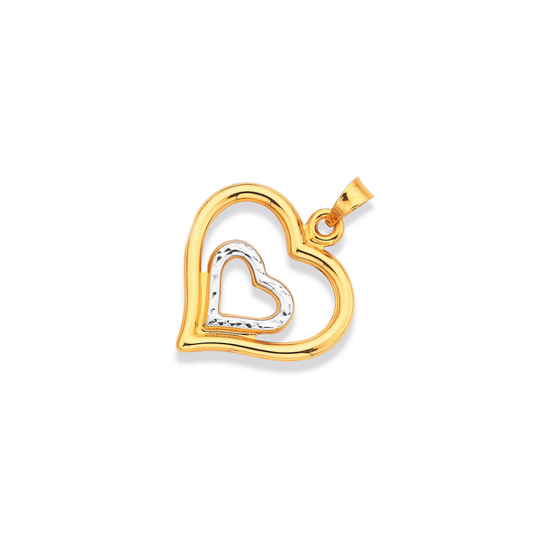 9ct Gold Two Tone Heart in Heart Pendant