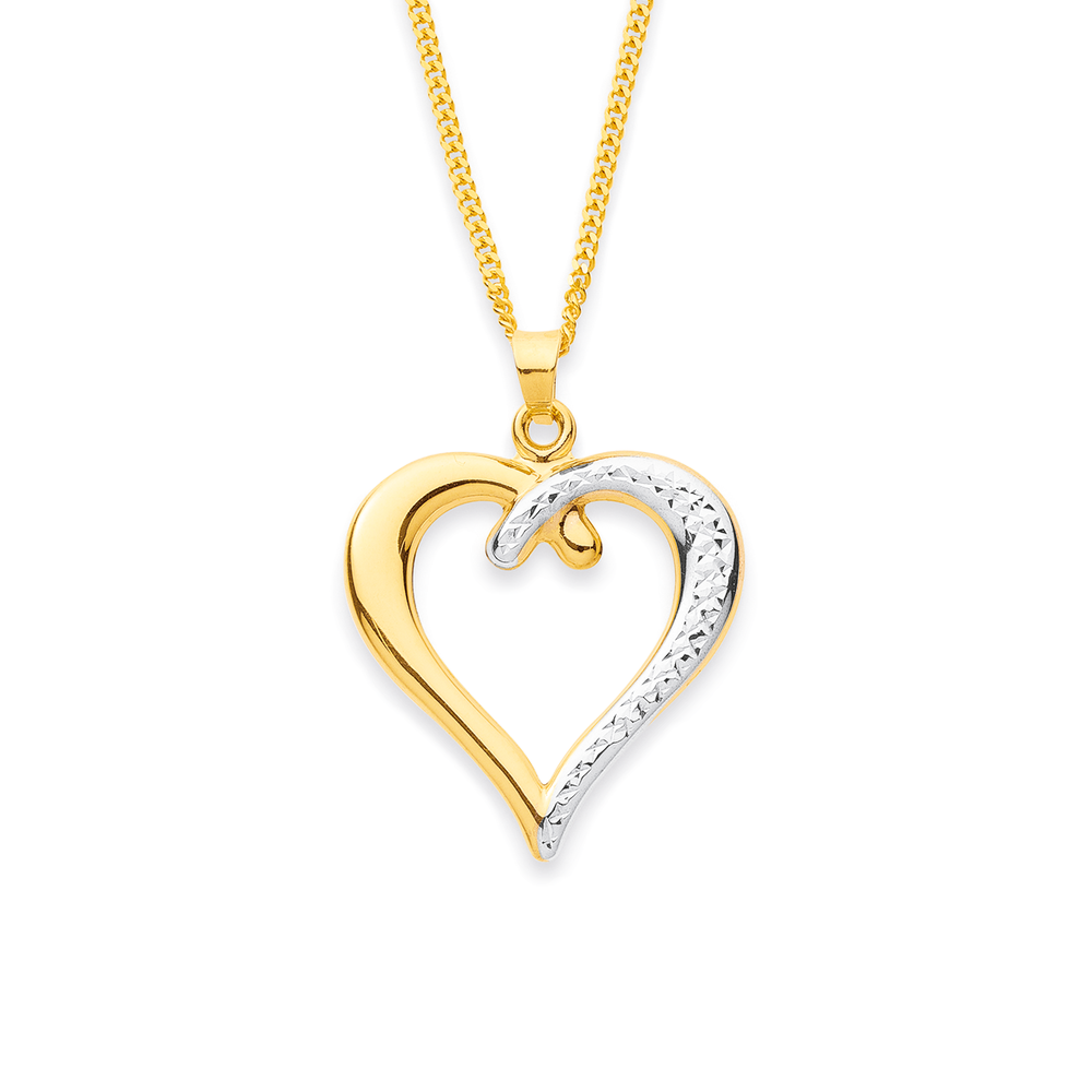 Italian Brilliance™ Diamond-Cut Lattice Heart Pendant in 14K Two-Tone Gold  | Peoples Jewellers
