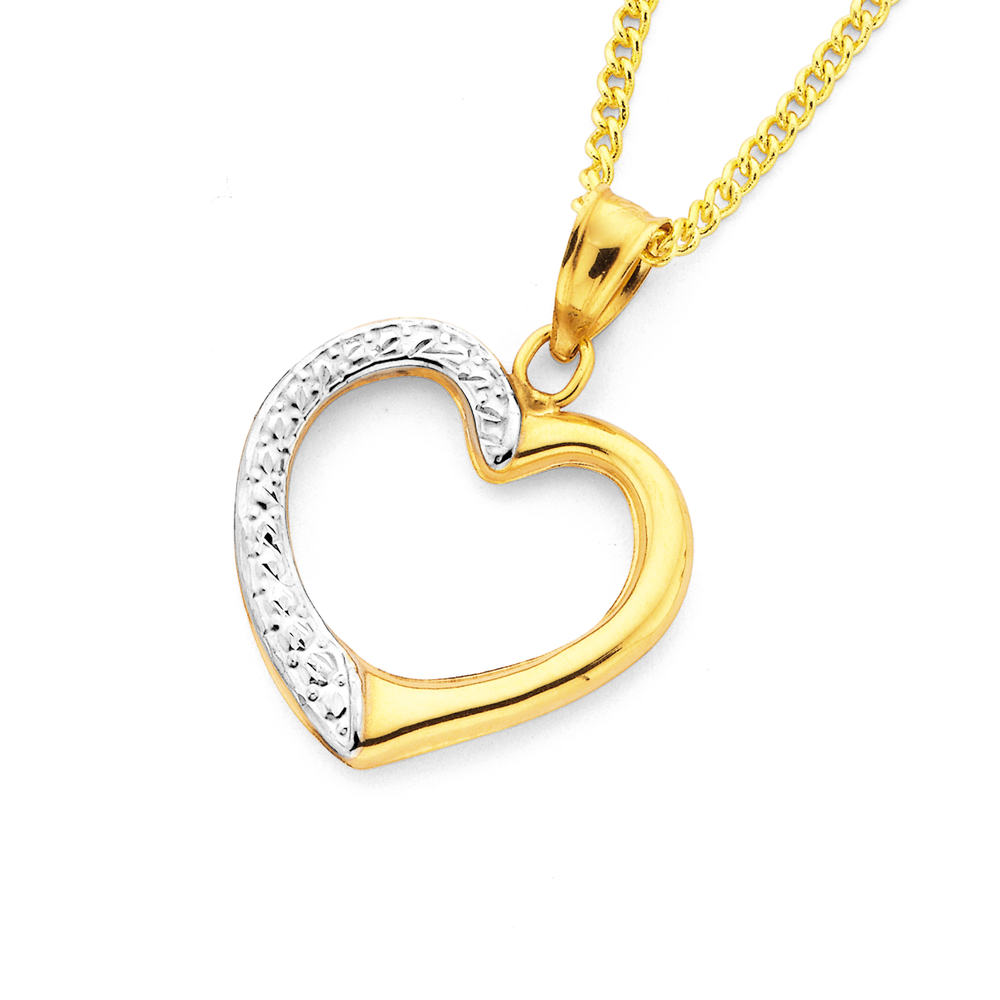 Two tone Gold pendant Heart with pattern | JewelryAndGems.eu